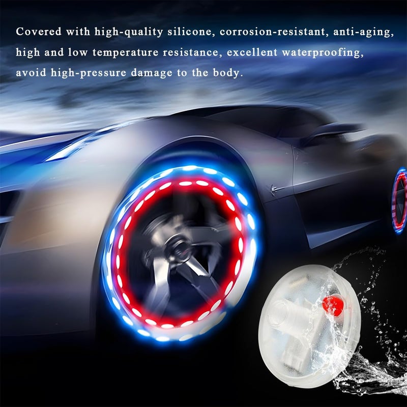 Wevdn 4 PCS Car Tire Wheel Lights, Colorful Solar LED Tire Valve Cap Lamp with Motion Sensor, Waterproof Flash Valve Stem Caps Lights for Cars, Truck, Bicycles, Motorcycles (4 PCS) - Image 4